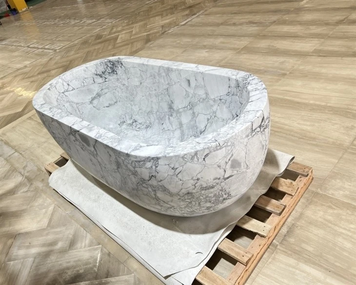 Natural Carrara White Oval Marble Bathtub